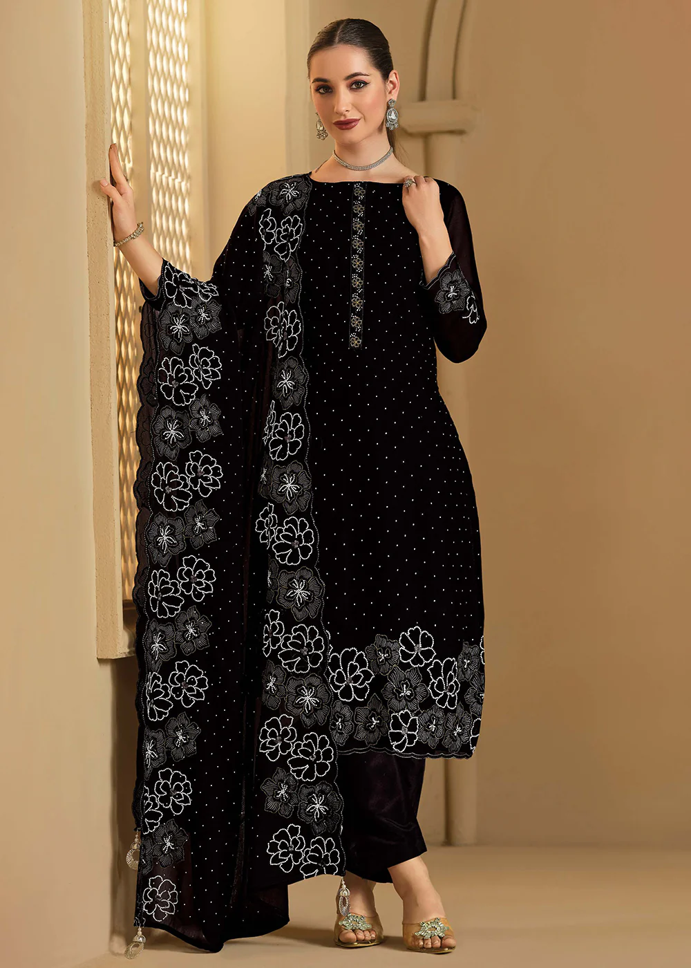 Swarovski Embroidered Black Trendy Salwar Suit