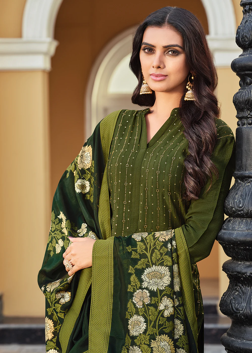 Swarovski Embroidered Charismatic Green Pant Salwar Suit - Image 2