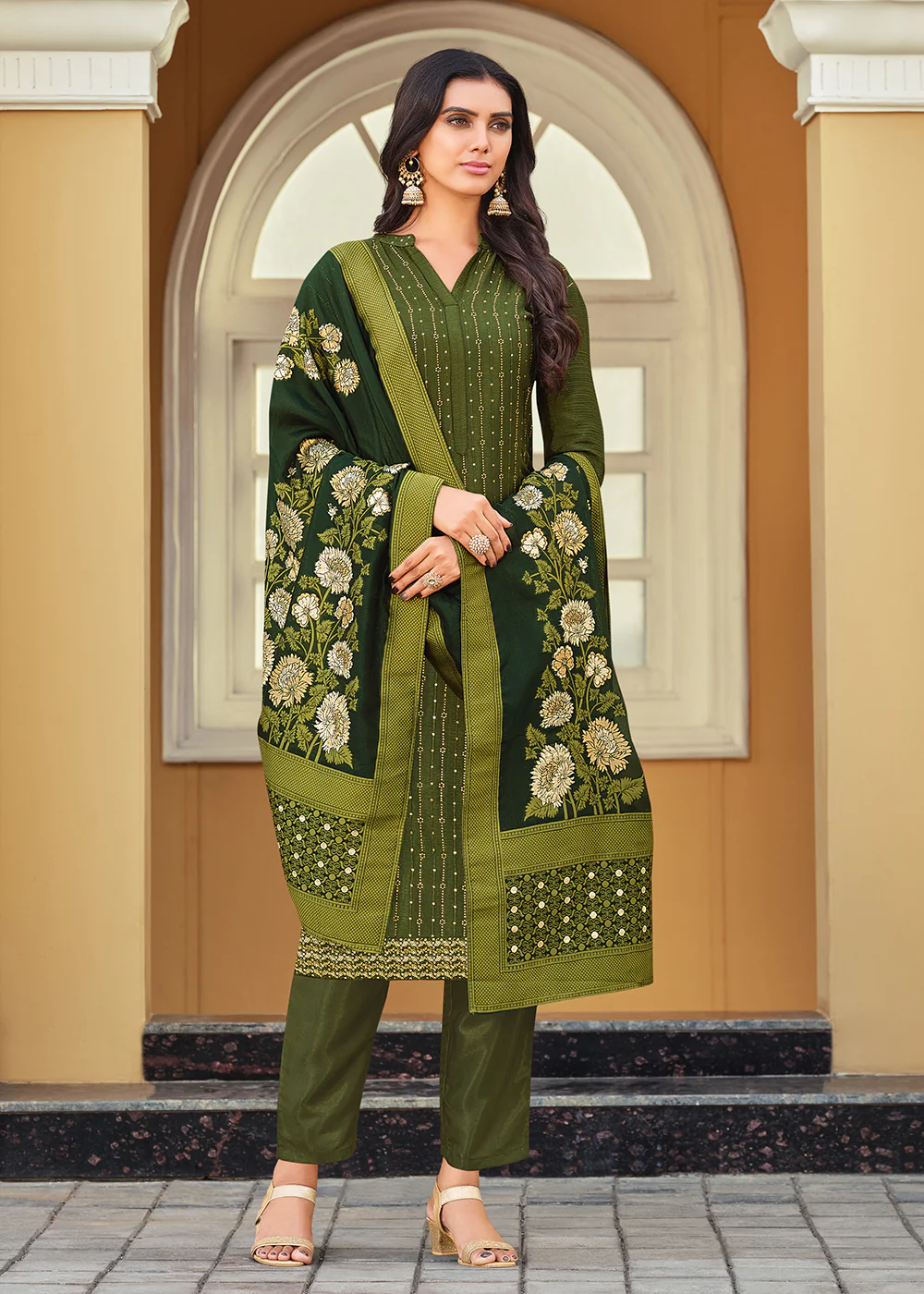 Swarovski Embroidered Charismatic Green Pant Salwar Suit - Image 3