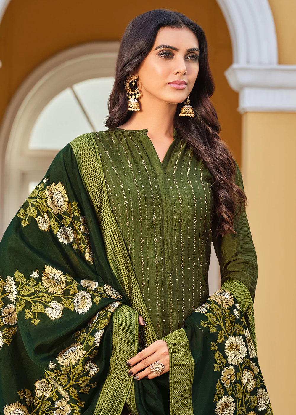 Swarovski Embroidered Charismatic Green Pant Salwar Suit - Image 4