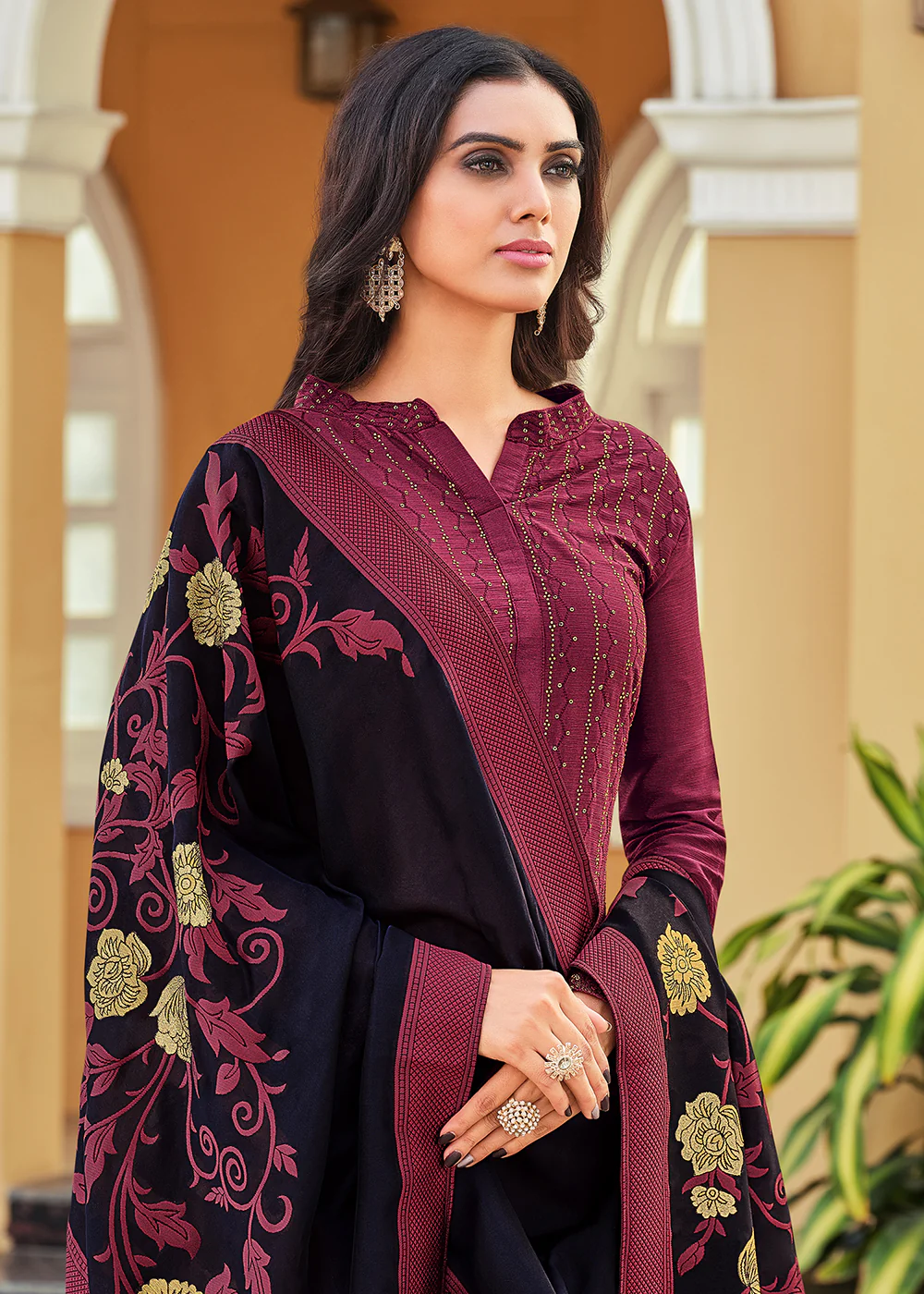 Swarovski Embroidered Sensational Maroon Pant Salwar Suit - Image 2
