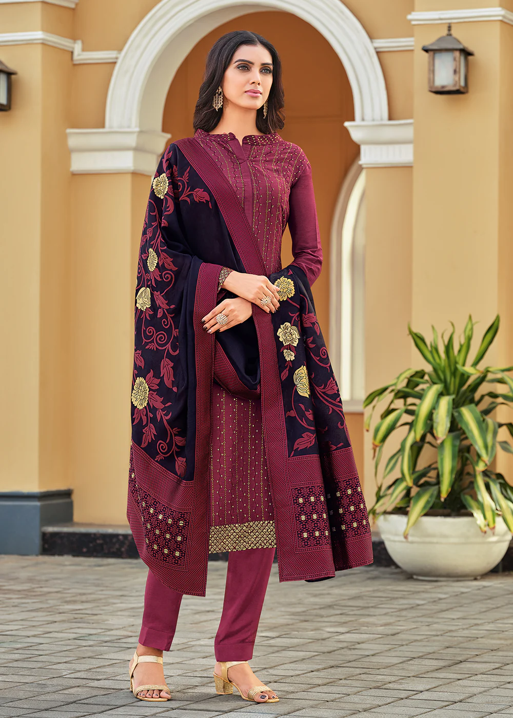 Swarovski Embroidered Sensational Maroon Pant Salwar Suit - Image 3