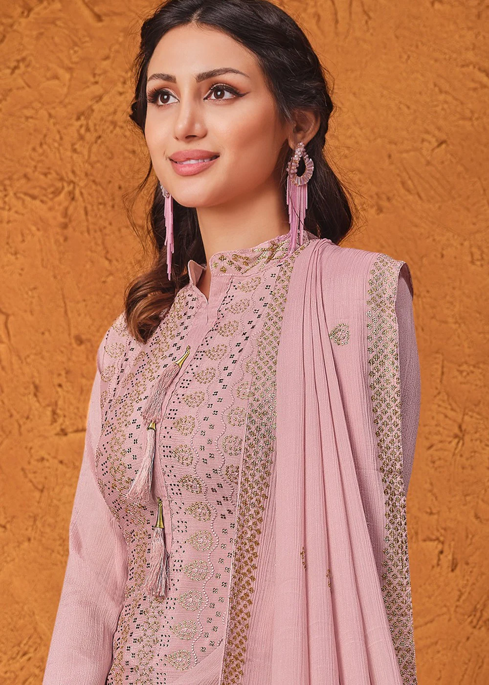 Taffy Pink Chiffon Embroidered Sharara Suit - Image 2