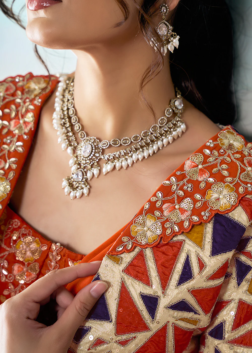 Tangy Orange Wedding Party Ready to Wear Saree - Image 7
