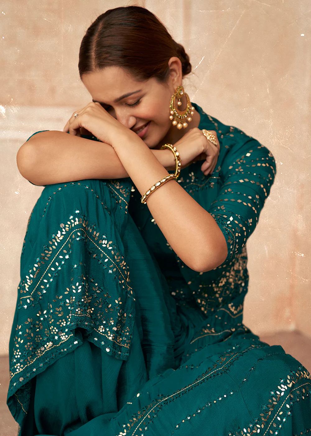 Teal Blue Chinon Silk Party Wear Lehenga Choli with Jacket - Image 4