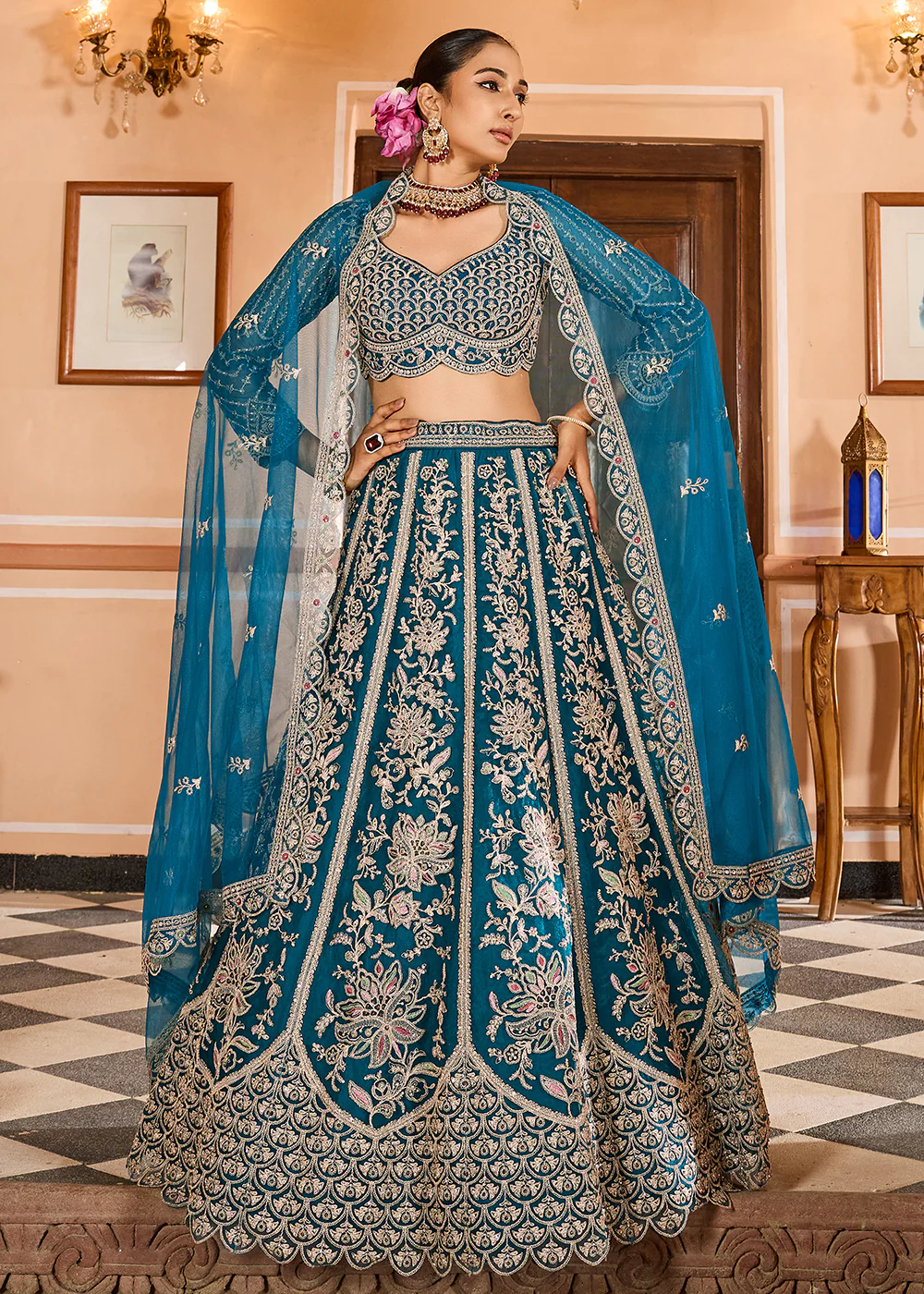 Teal Color with Heavy Embroidery Lehenga Choli