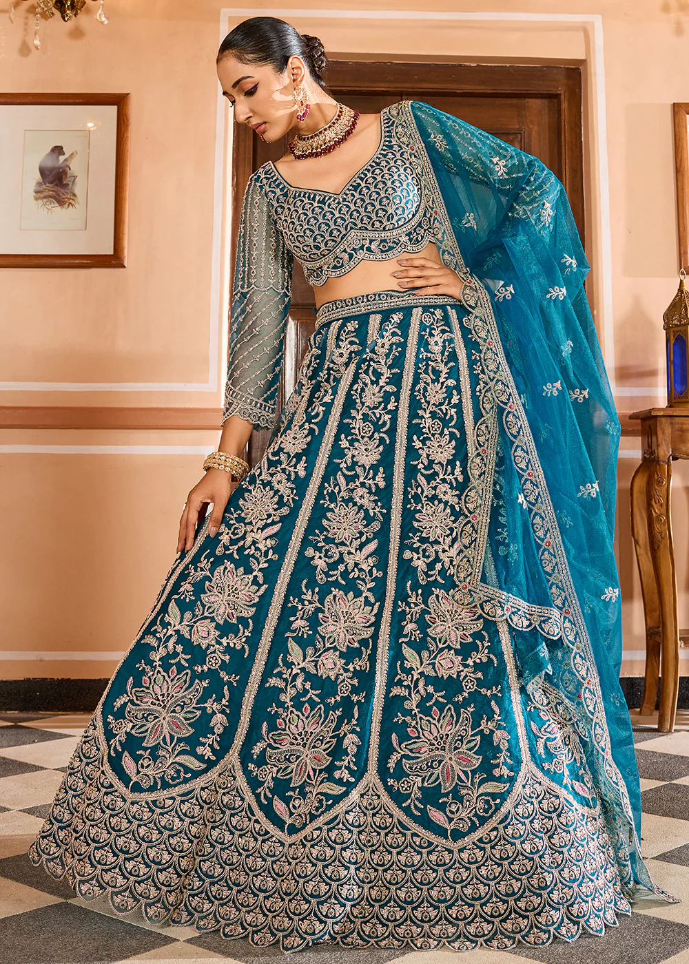 Teal Color with Heavy Embroidery Lehenga Choli - Image 4