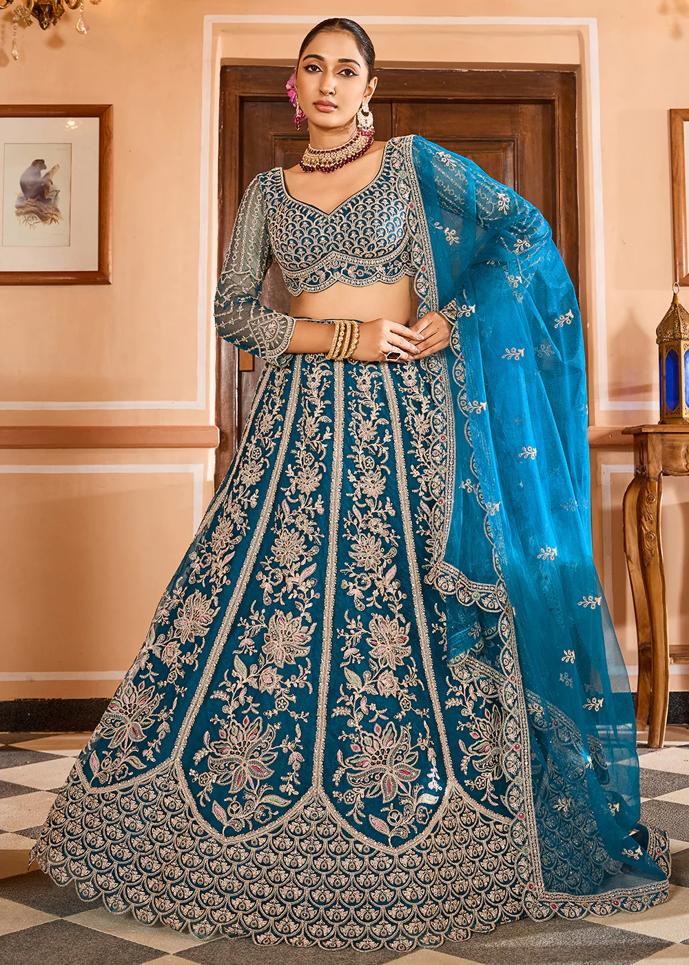 Teal Color with Heavy Embroidery Lehenga Choli - Image 5