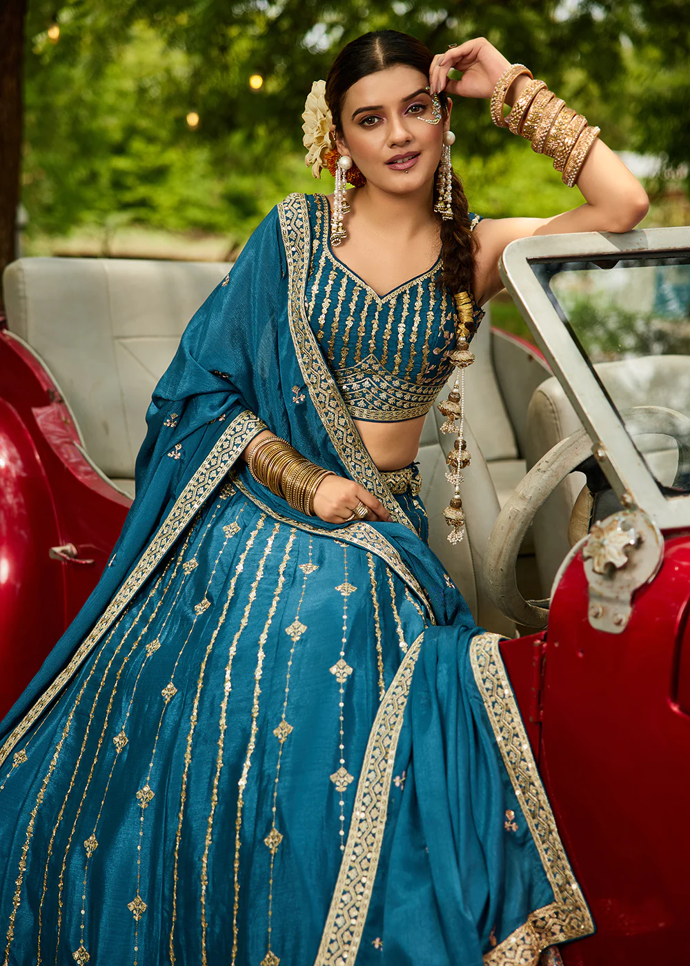 Teal Georgette Sequins Festive Party Lehenga Choli - Image 2