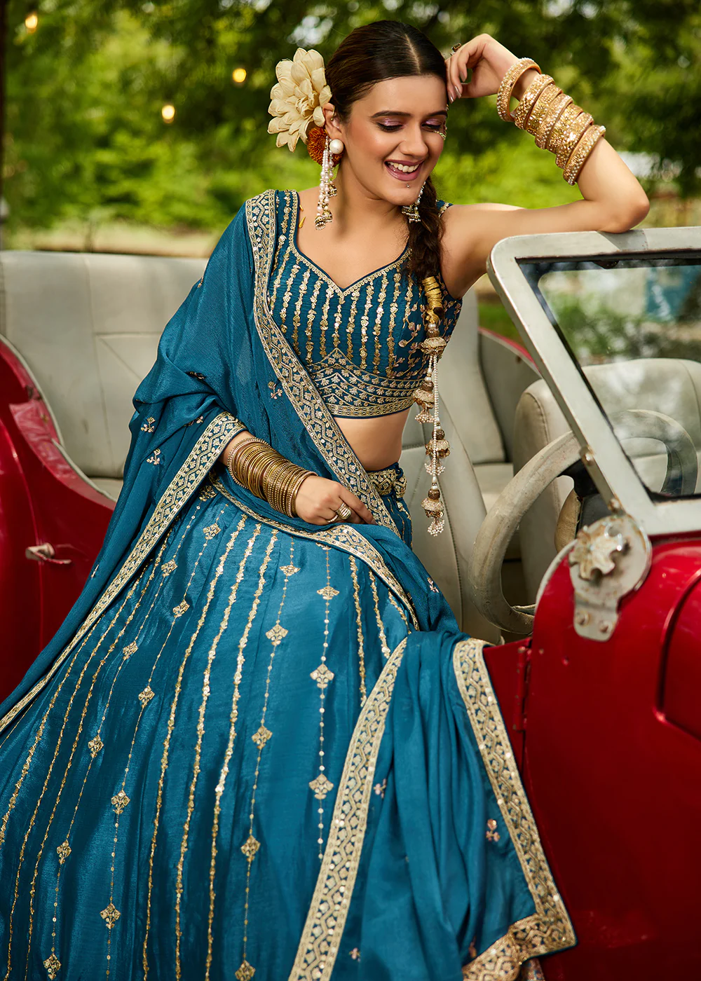 Teal Georgette Sequins Festive Party Lehenga Choli - Image 6