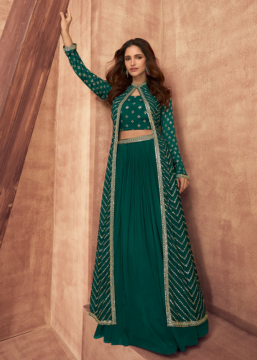 Teal Green Dola Silk Party Wear Lehenga Choli with Jacket