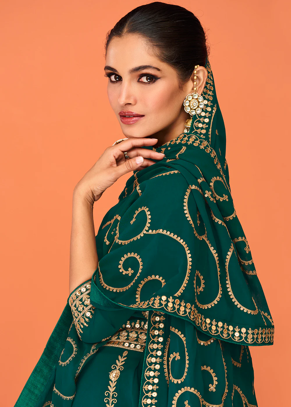 Teal Green Festive Wear Embroidered Anarkali Suit - Image 2