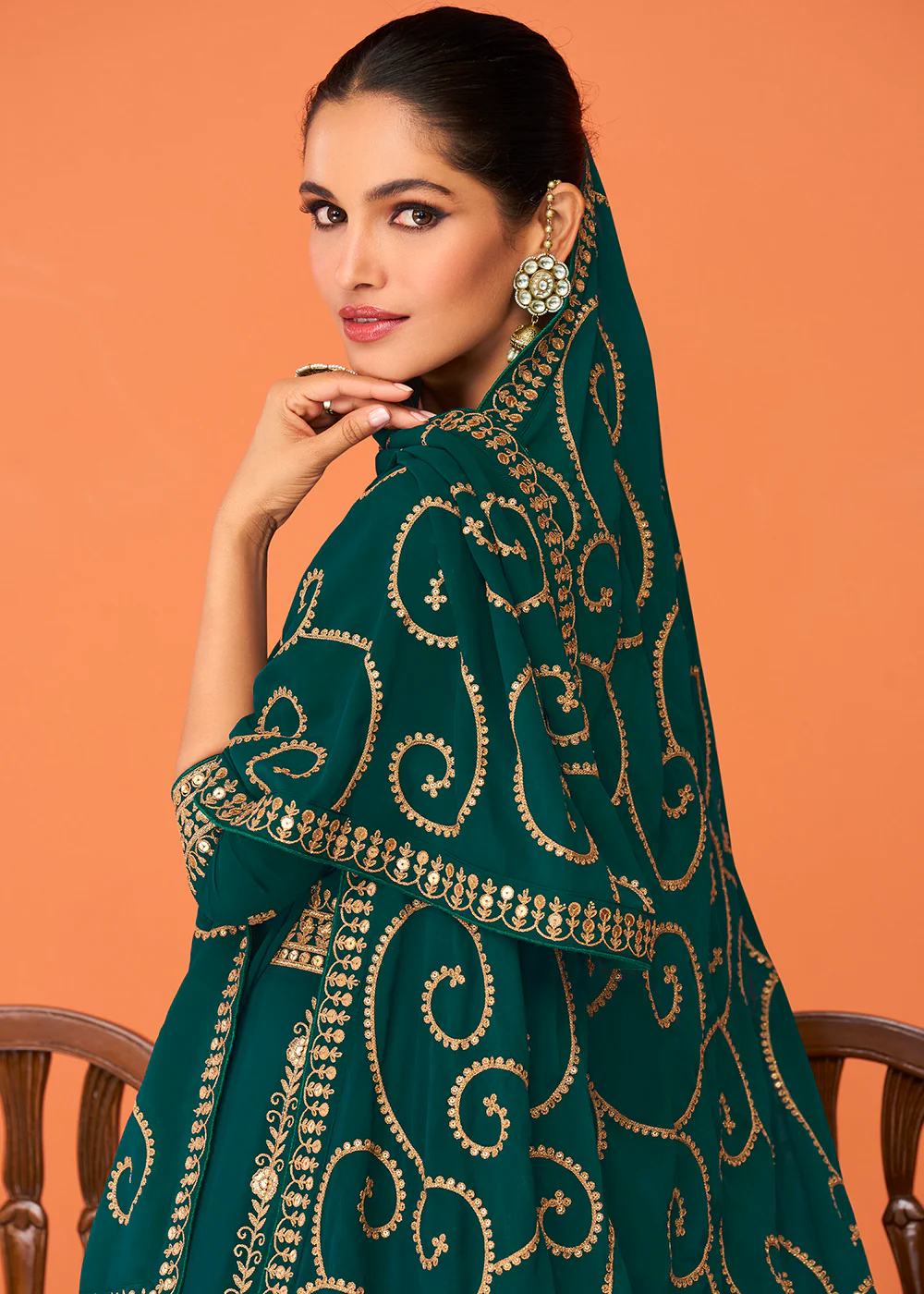 Teal Green Festive Wear Embroidered Anarkali Suit - Image 3