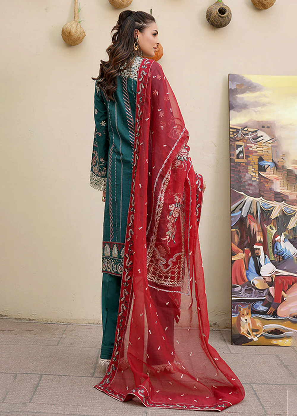 Teal Green Lawn Dress - Bahaar Luxury Lawn '23 by Mariyam's - Muntaha B-1018 - Image 3