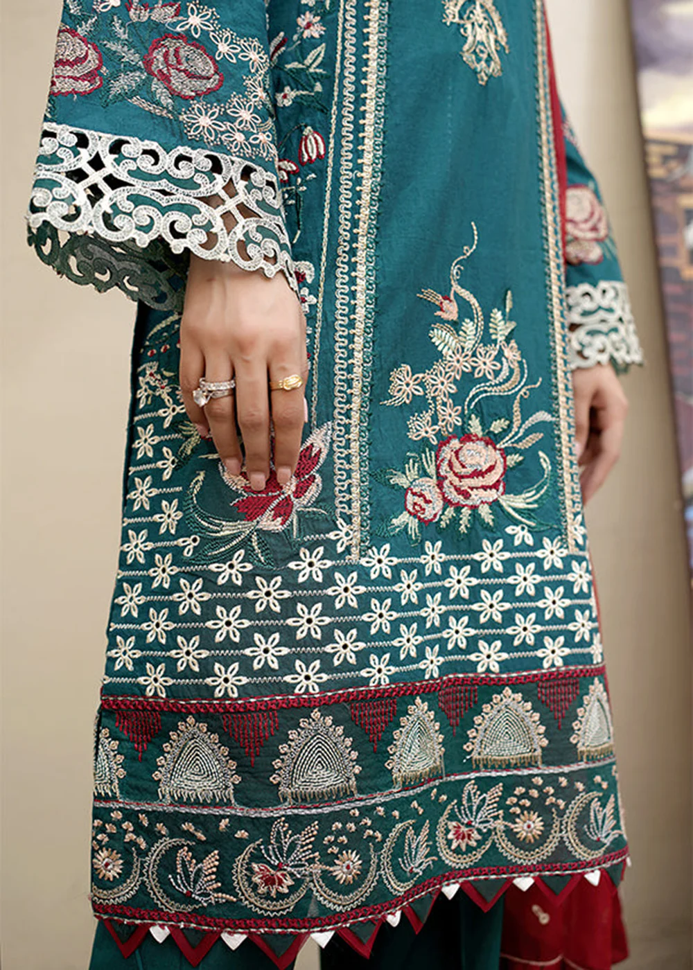 Teal Green Lawn Dress - Bahaar Luxury Lawn '23 by Mariyam's - Muntaha B-1018 - Image 8