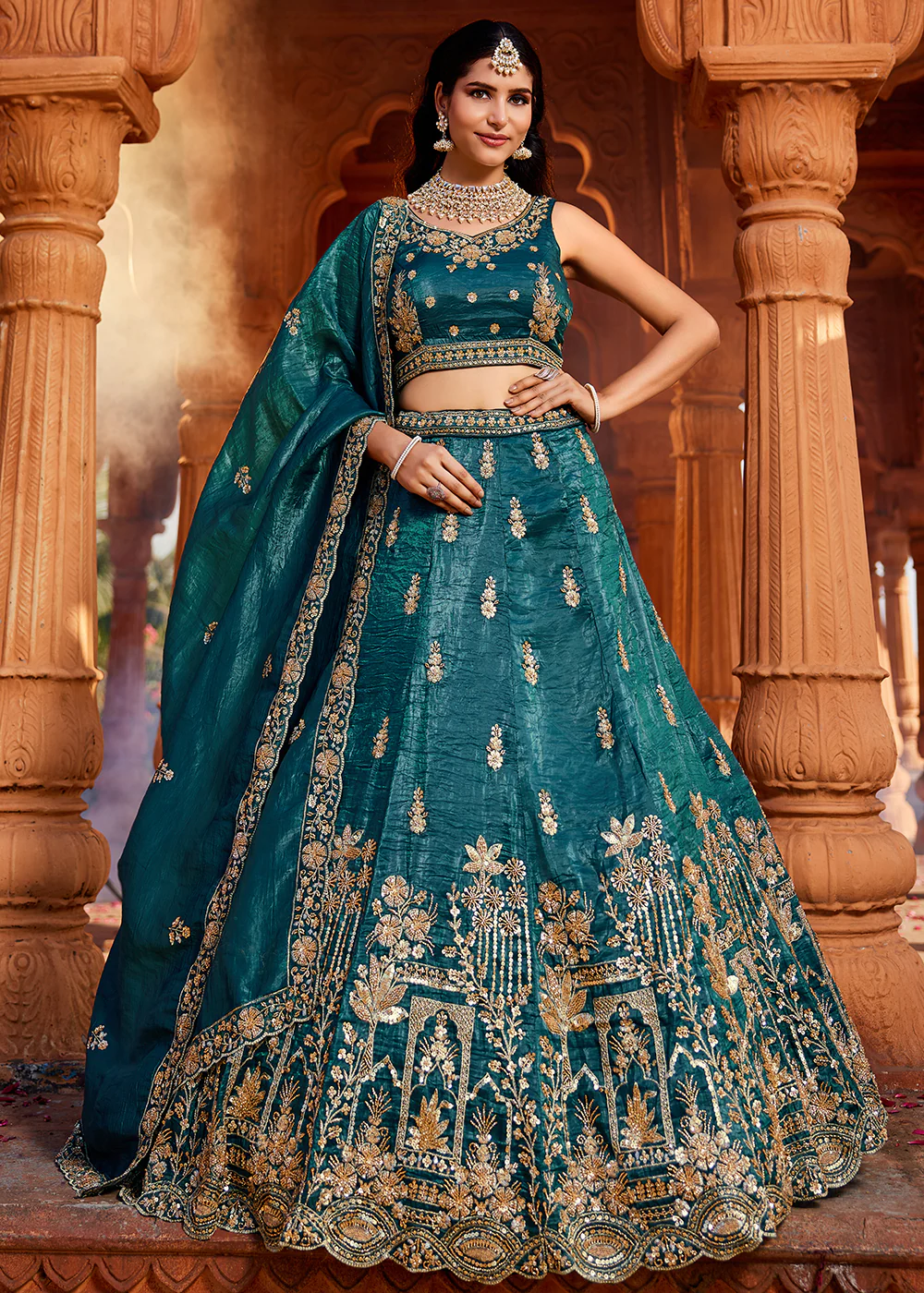 Teal Handwork Embroidered Designer Wedding Lehenga Choli