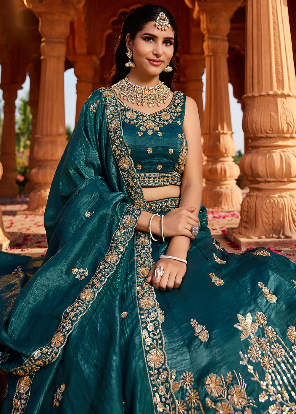 Teal Handwork Embroidered Designer Wedding Lehenga Choli - Image 2