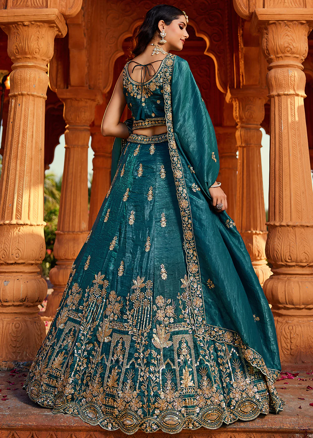 Teal Handwork Embroidered Designer Wedding Lehenga Choli - Image 3