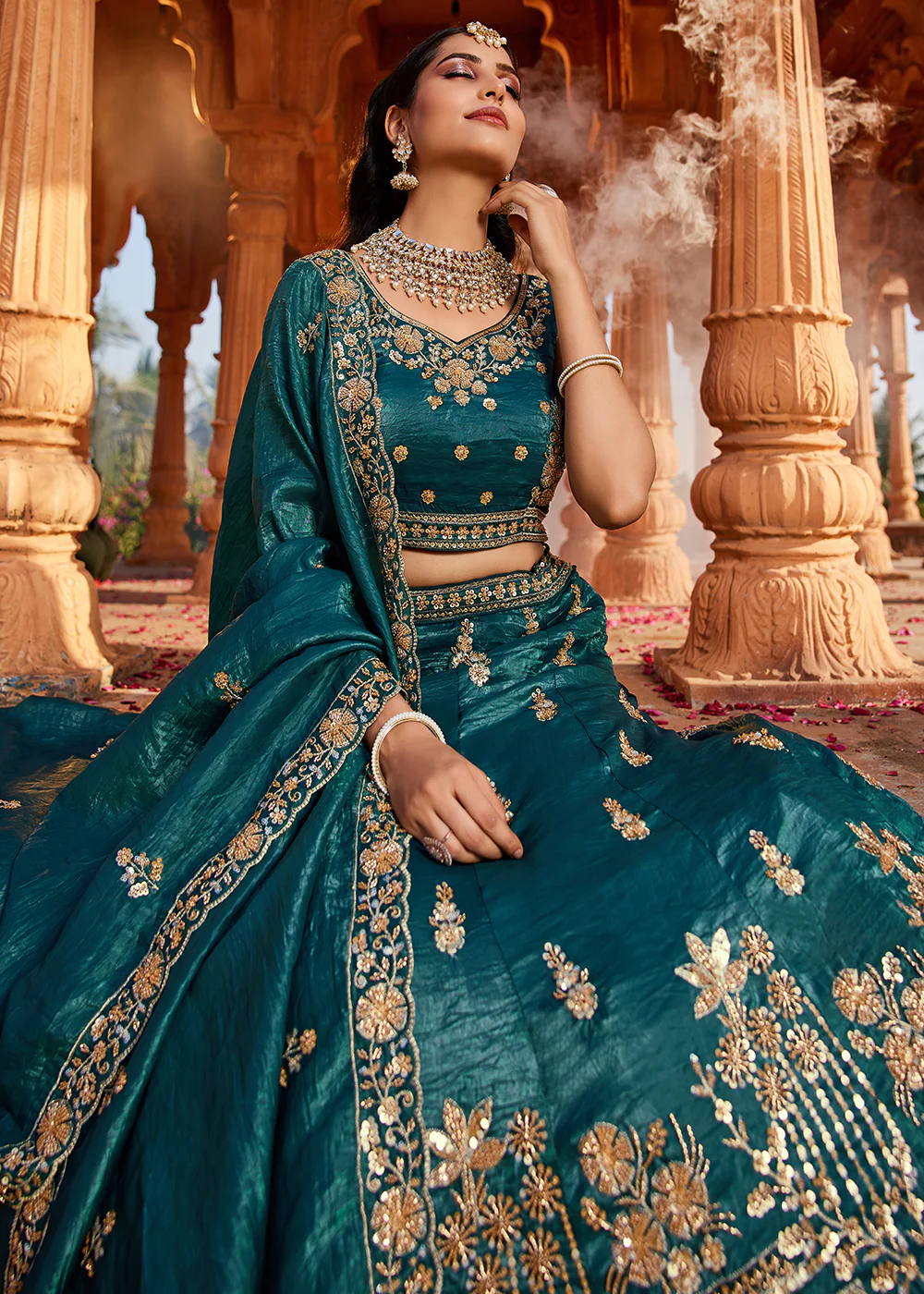 Teal Handwork Embroidered Designer Wedding Lehenga Choli - Image 5