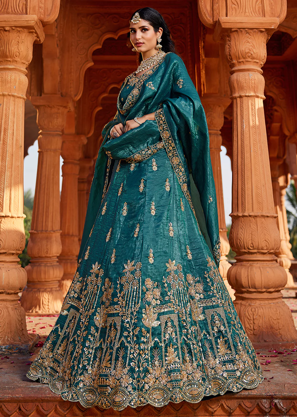 Teal Handwork Embroidered Designer Wedding Lehenga Choli - Image 6