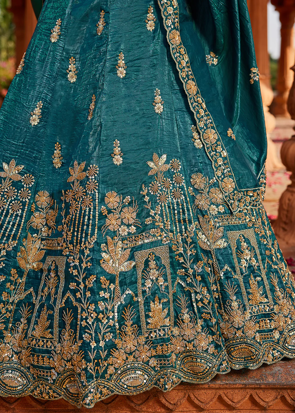 Teal Handwork Embroidered Designer Wedding Lehenga Choli - Image 7