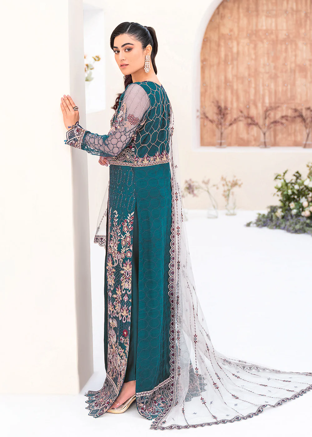 Teal Net Embroidered Suit - Ramsha Minhal Collection Vol 8 - #M-810 - Image 5