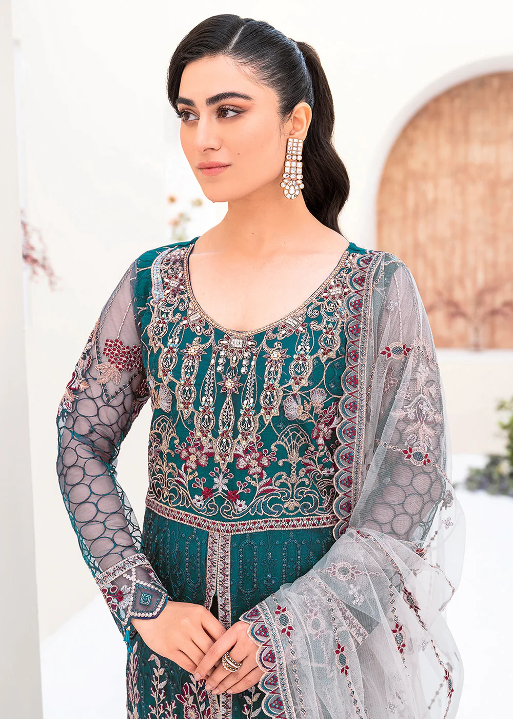 Teal Net Embroidered Suit - Ramsha Minhal Collection Vol 8 - #M-810 - Image 6