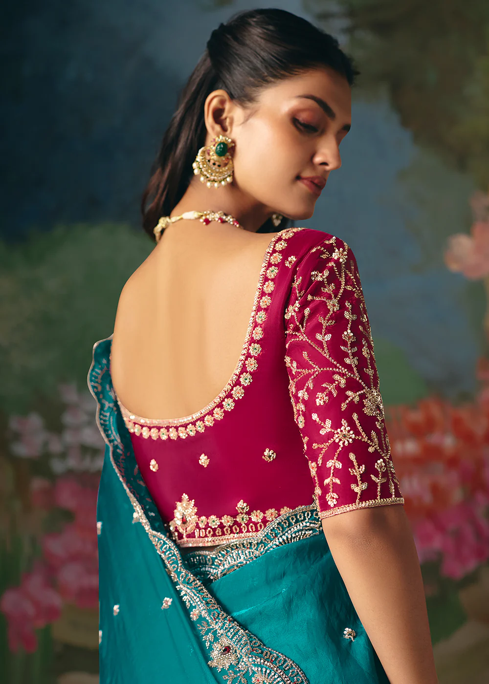 Teal Premium Fancy Fabric Embellished Designer Saree - Image 3