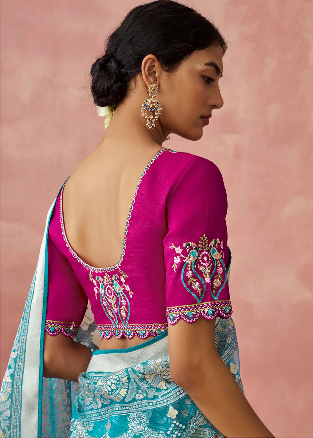 Teal Soft Brasso Organza Printed Festive Classic Saree - Image 3