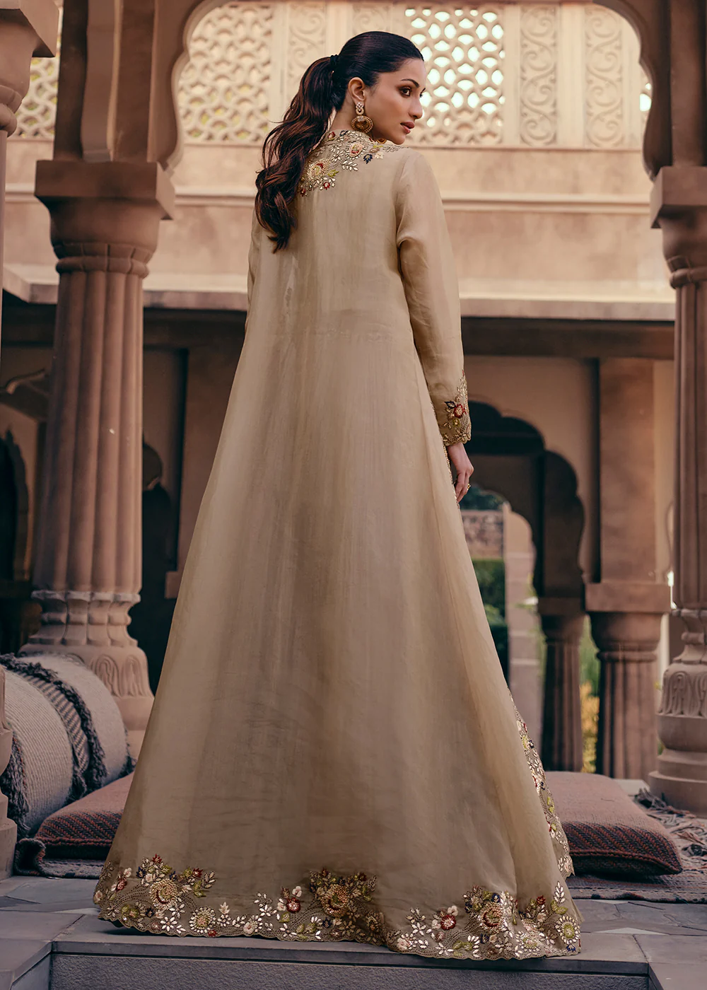 Tempting Beige Embroidered Designer Indo Western Dress - Image 3