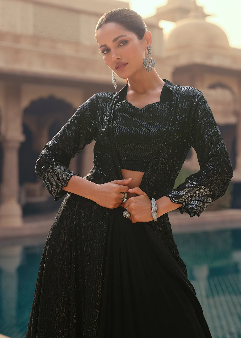 Tempting Black Embroidered Designer Indo Western Dress - Image 2