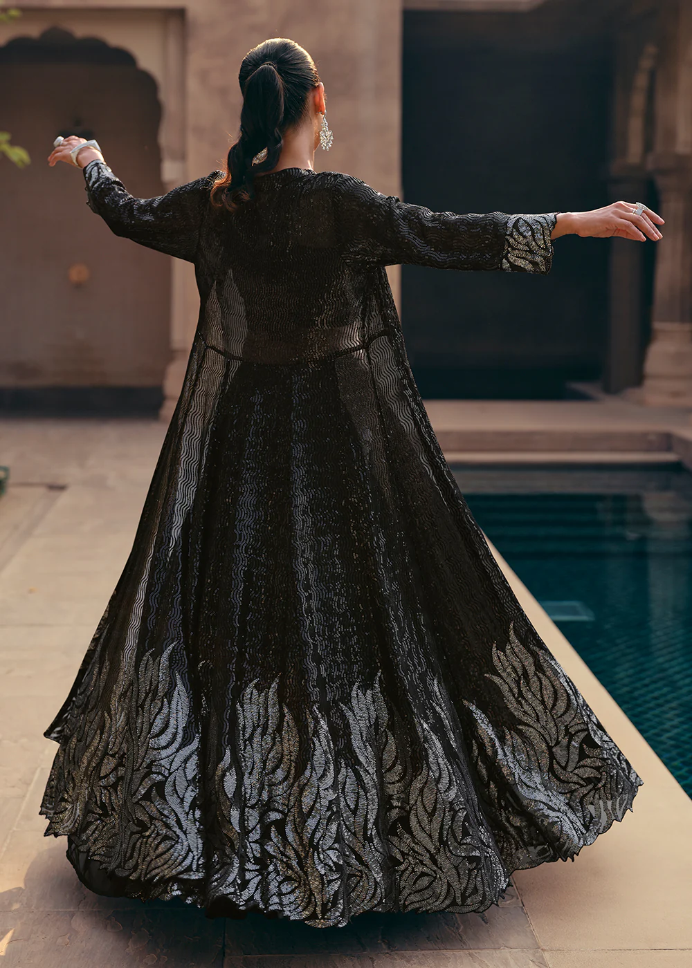 Tempting Black Embroidered Designer Indo Western Dress - Image 3
