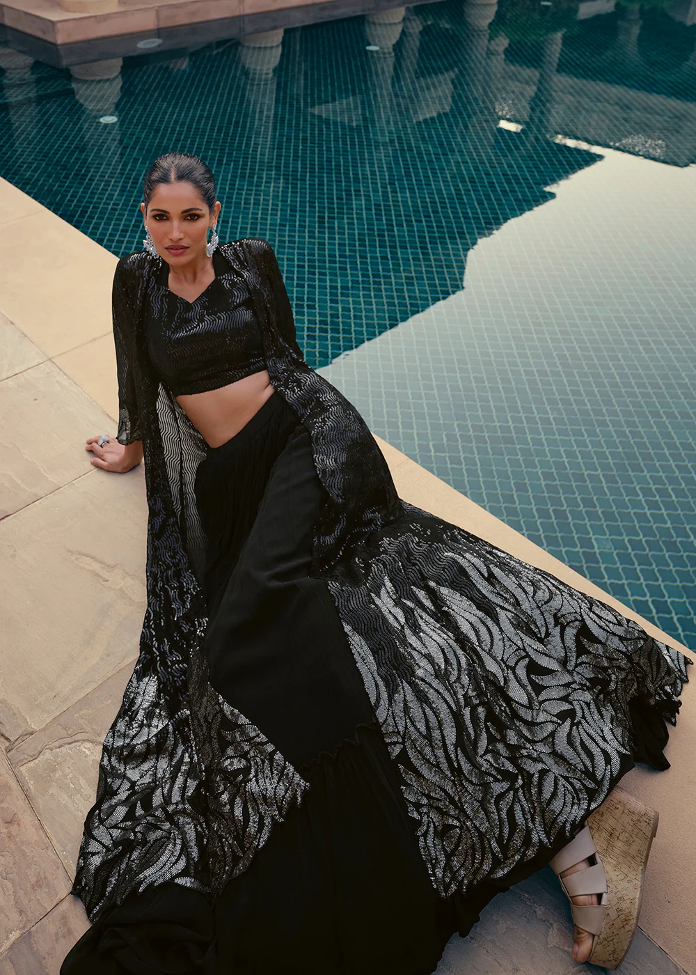 Tempting Black Embroidered Designer Indo Western Dress - Image 4