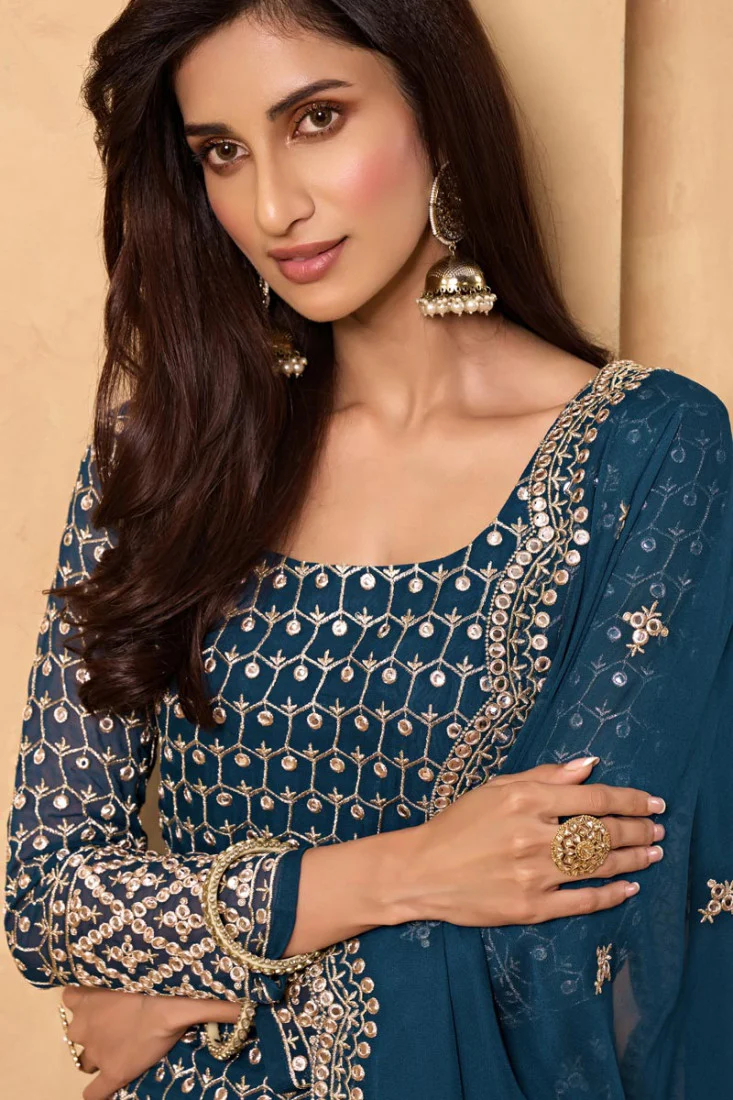 Tempting Blue Party Style Designer Sharara Suit - Image 2