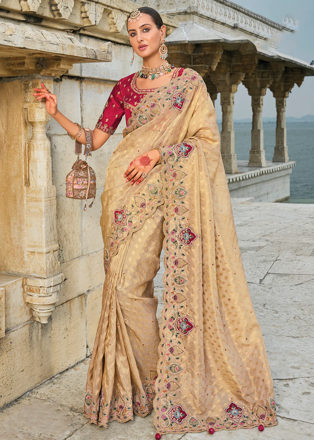 Tempting Chiku Kanjivaram Silk Designer Traditional Saree