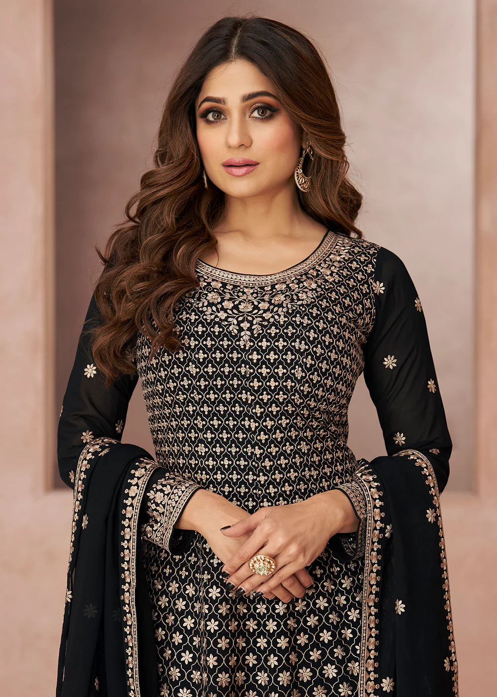 Tempting Festive Look Black Georgette Palazzo Style Suit - Image 2