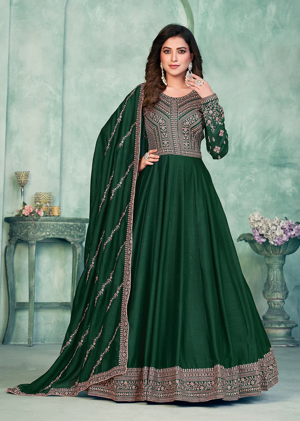 Tempting Green Art Silk Festive Style Anarkali Suit - Image 3
