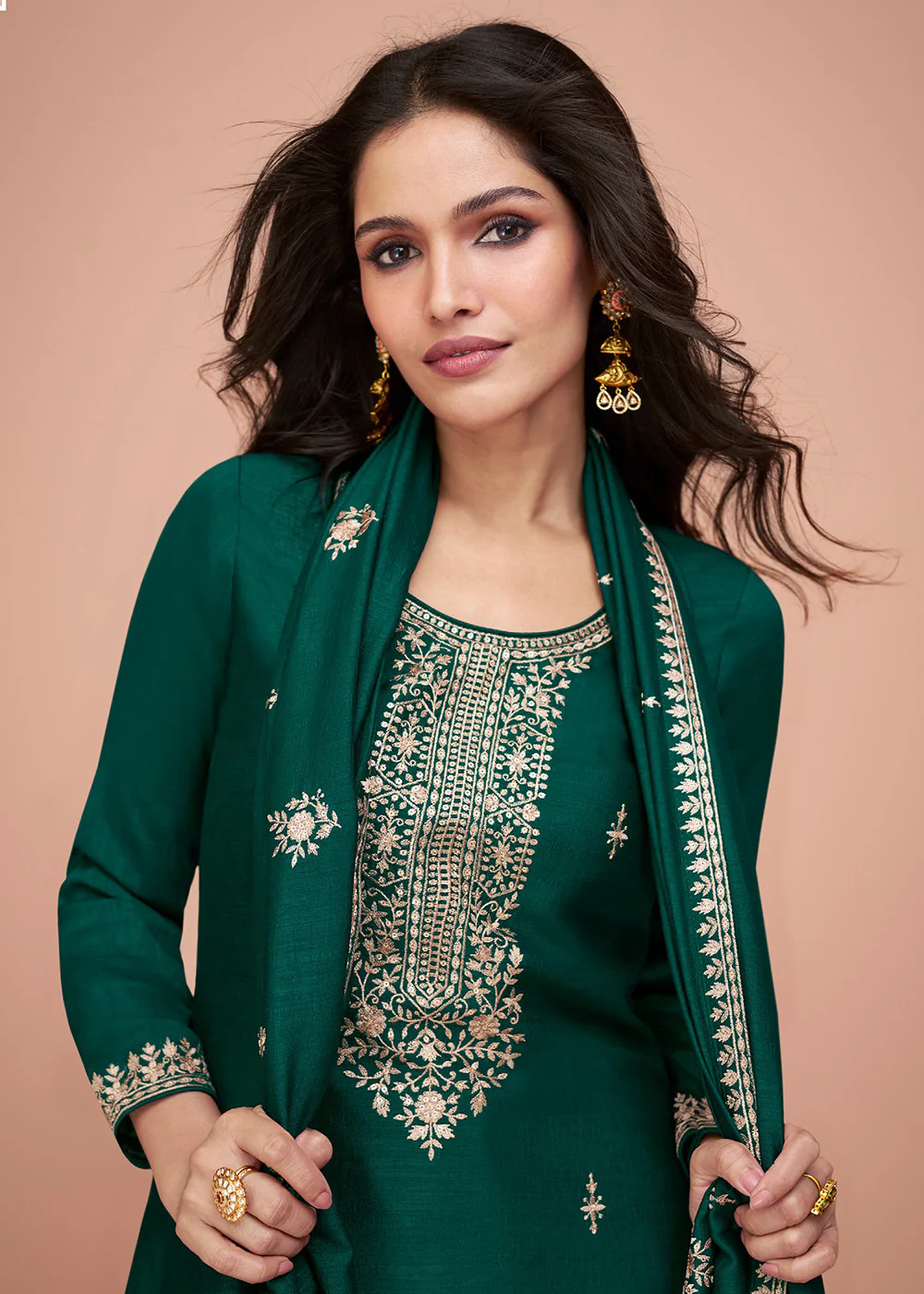 Tempting Green Silk Embroidered Palazzo Salwar Suit - Image 2