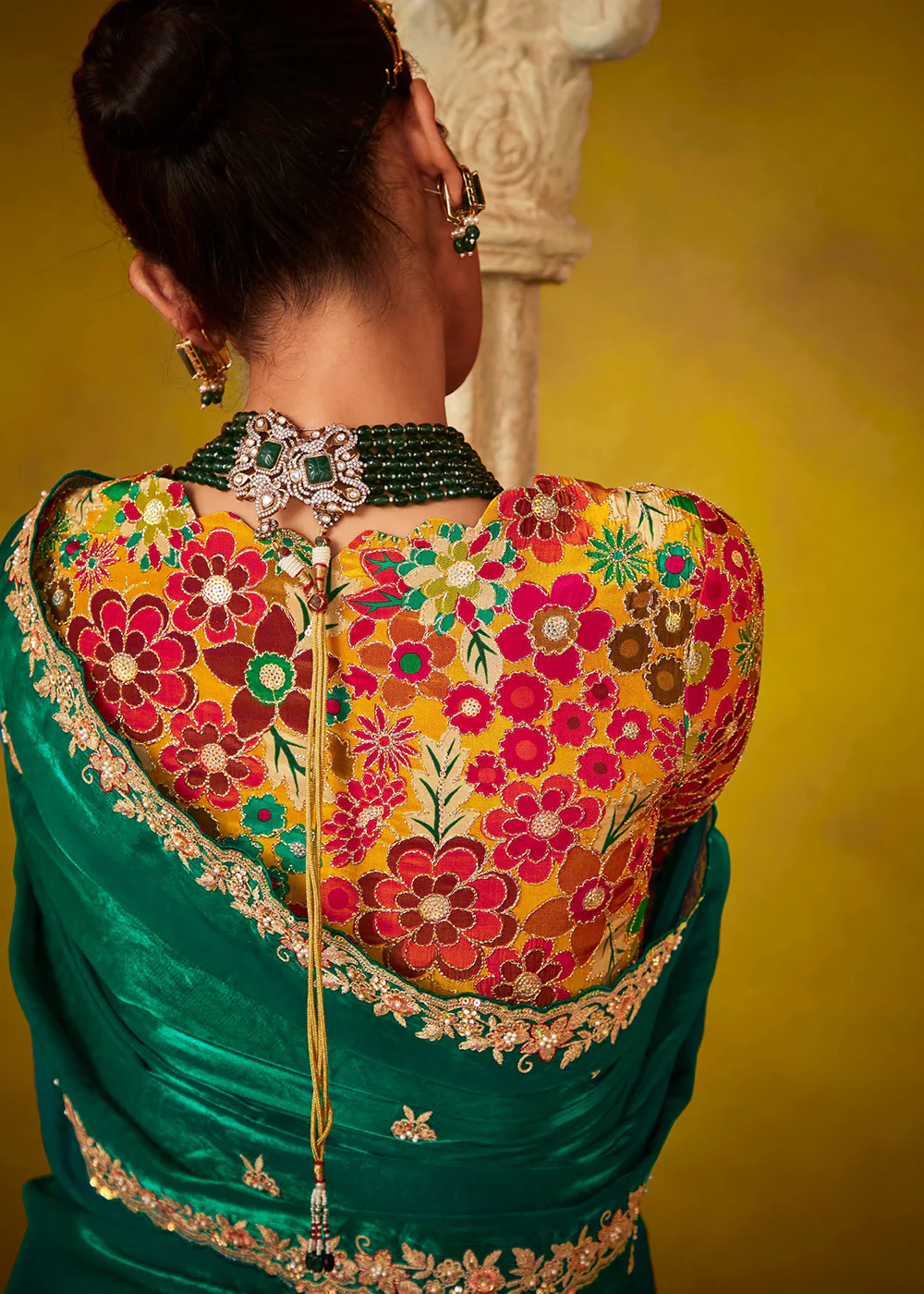 Tempting Green & Yellow Fancy Silk Festive Wear Saree - Image 3