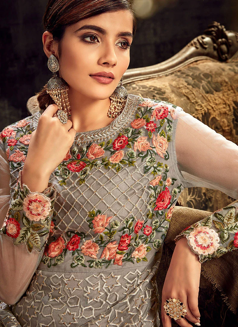 Tempting Grey Designer Floor Length Anarkali - Image 2