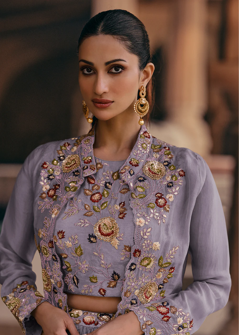 Tempting Lilac Embroidered Designer Indo Western Dress - Image 2