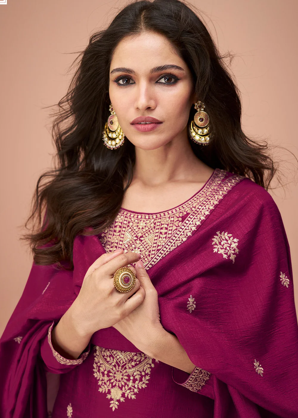 Tempting Magenta Silk Embroidered Palazzo Salwar Suit - Image 2