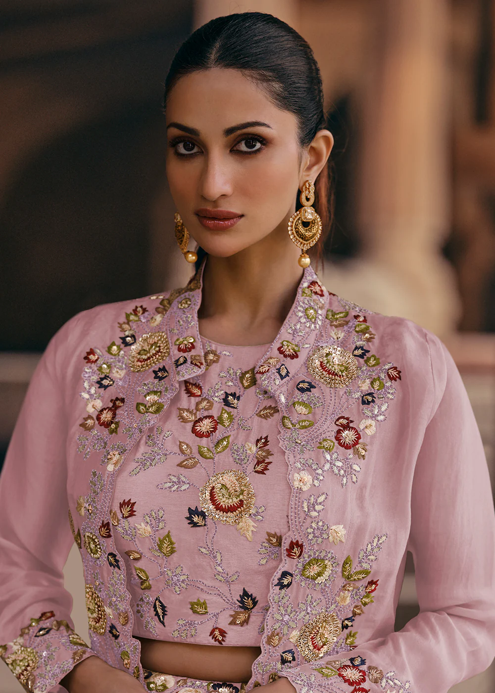 Tempting Pink Embroidered Designer Indo Western Dress - Image 2