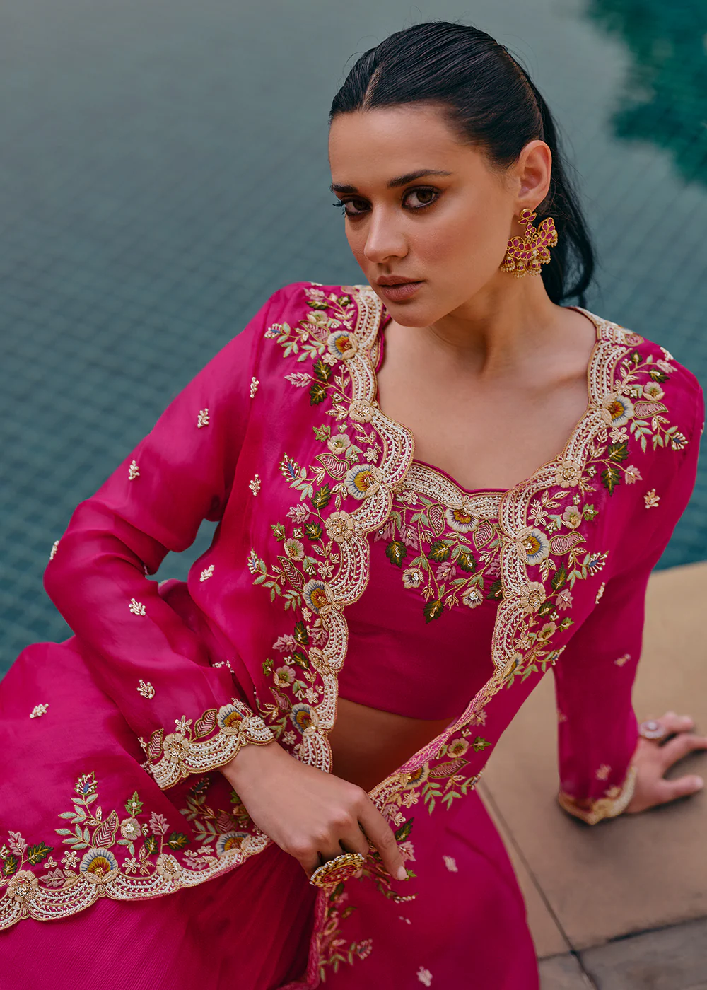 Tempting Pink Embroidered Designer Indo Western Dress - Image 2