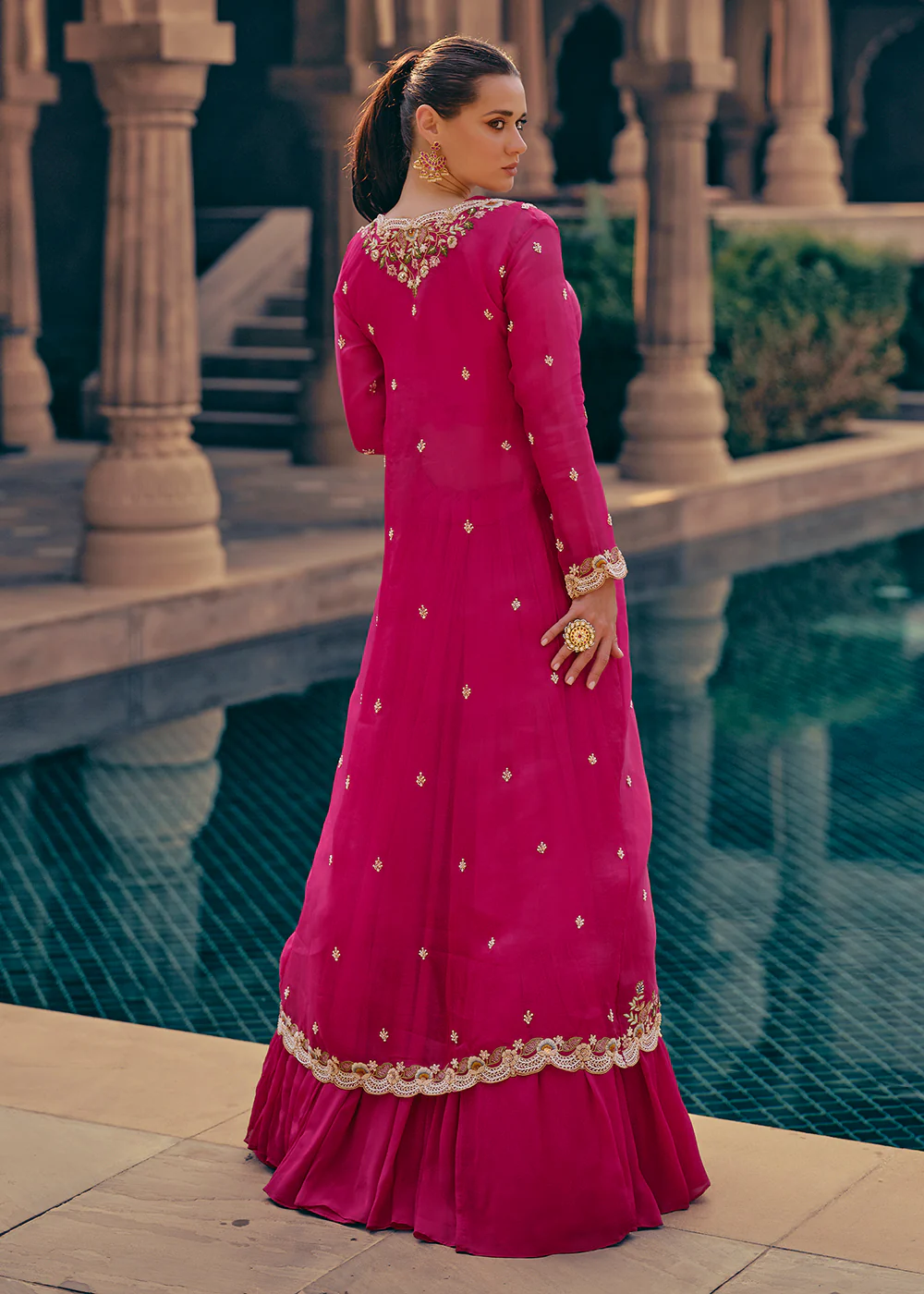 Tempting Pink Embroidered Designer Indo Western Dress - Image 3