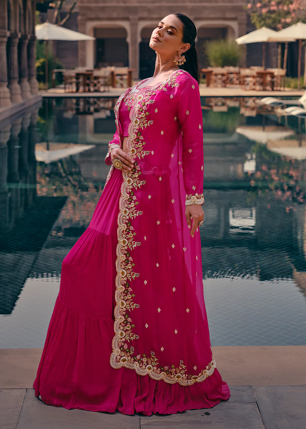 Tempting Pink Embroidered Designer Indo Western Dress - Image 4