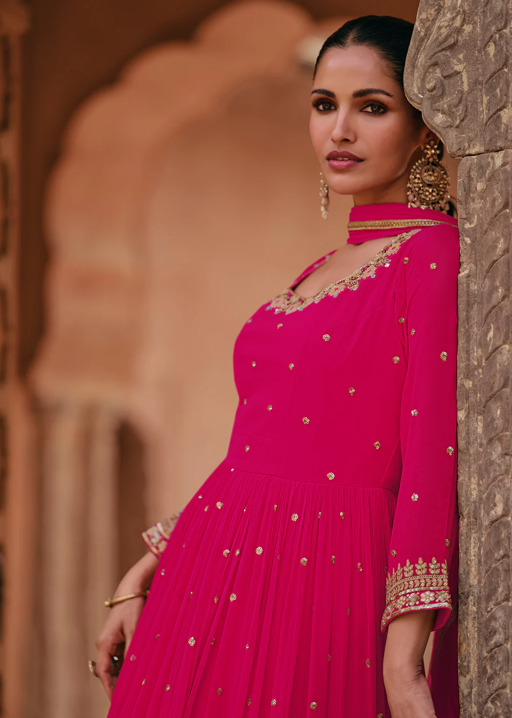Tempting Pink Real Georgette Embroidered Anarkali Gown - Image 2
