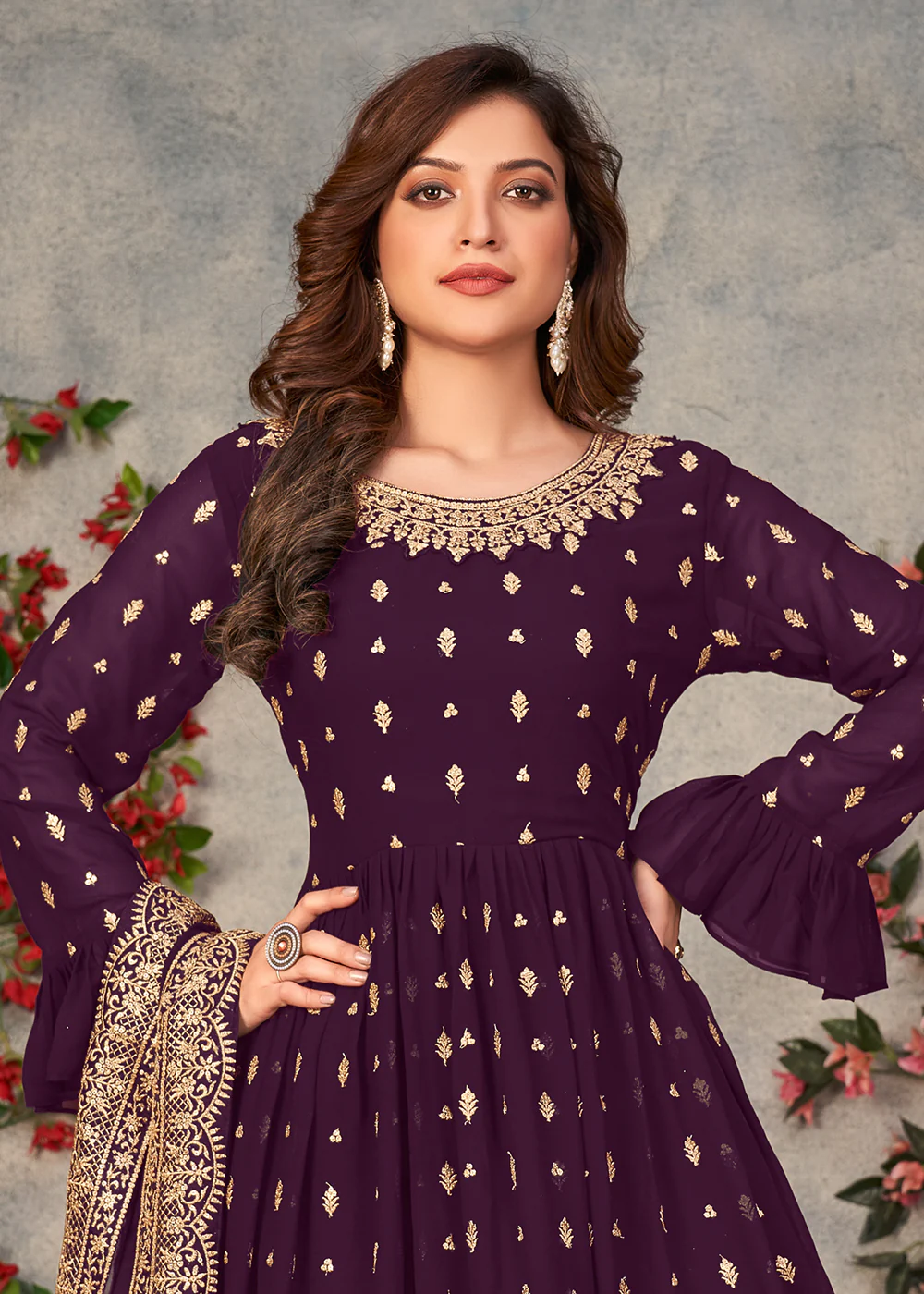 Tempting Purple Georgette Sangeet Wear Sharara Suit - Image 2