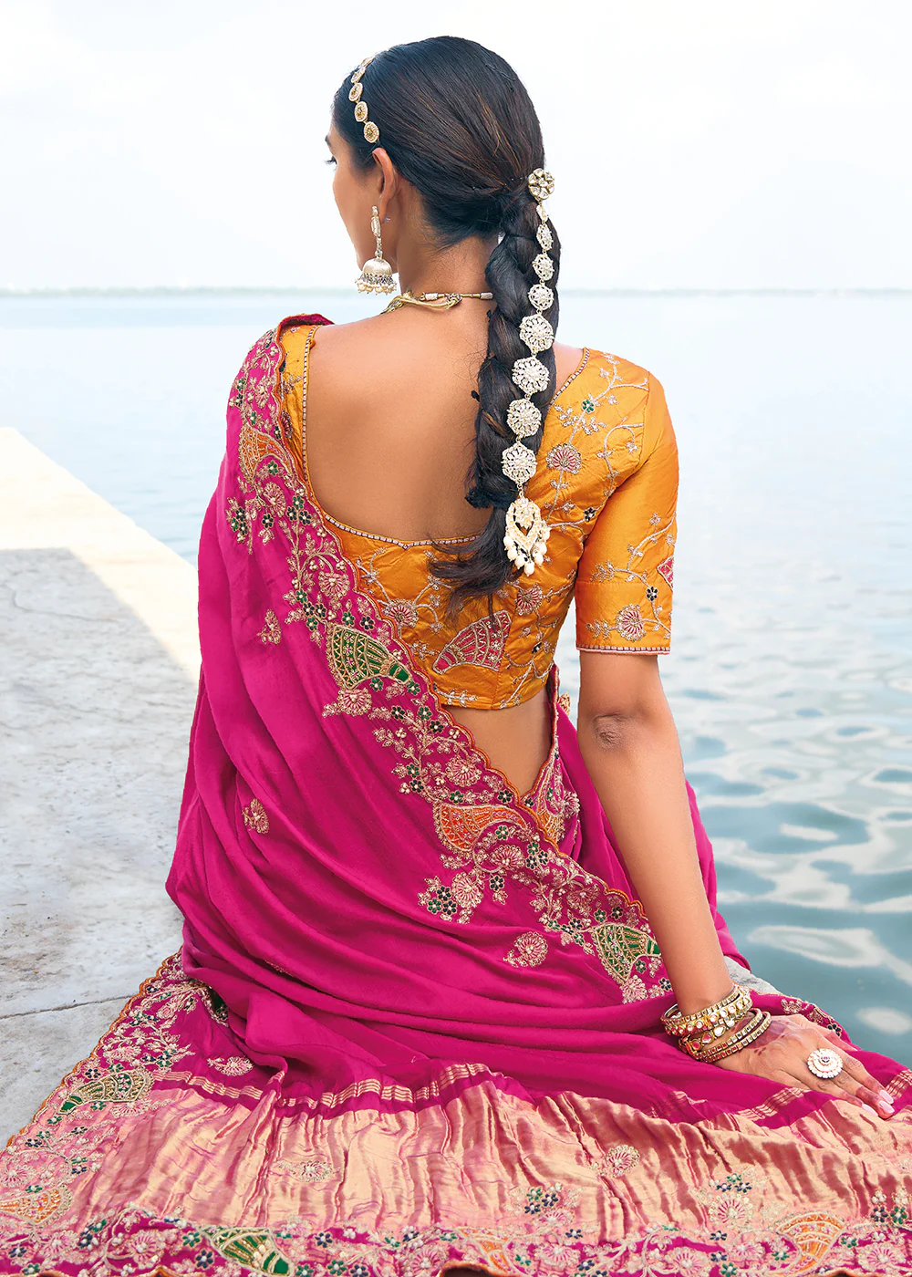 Tempting Rani Satin Gajji Designer Traditional Saree - Image 3