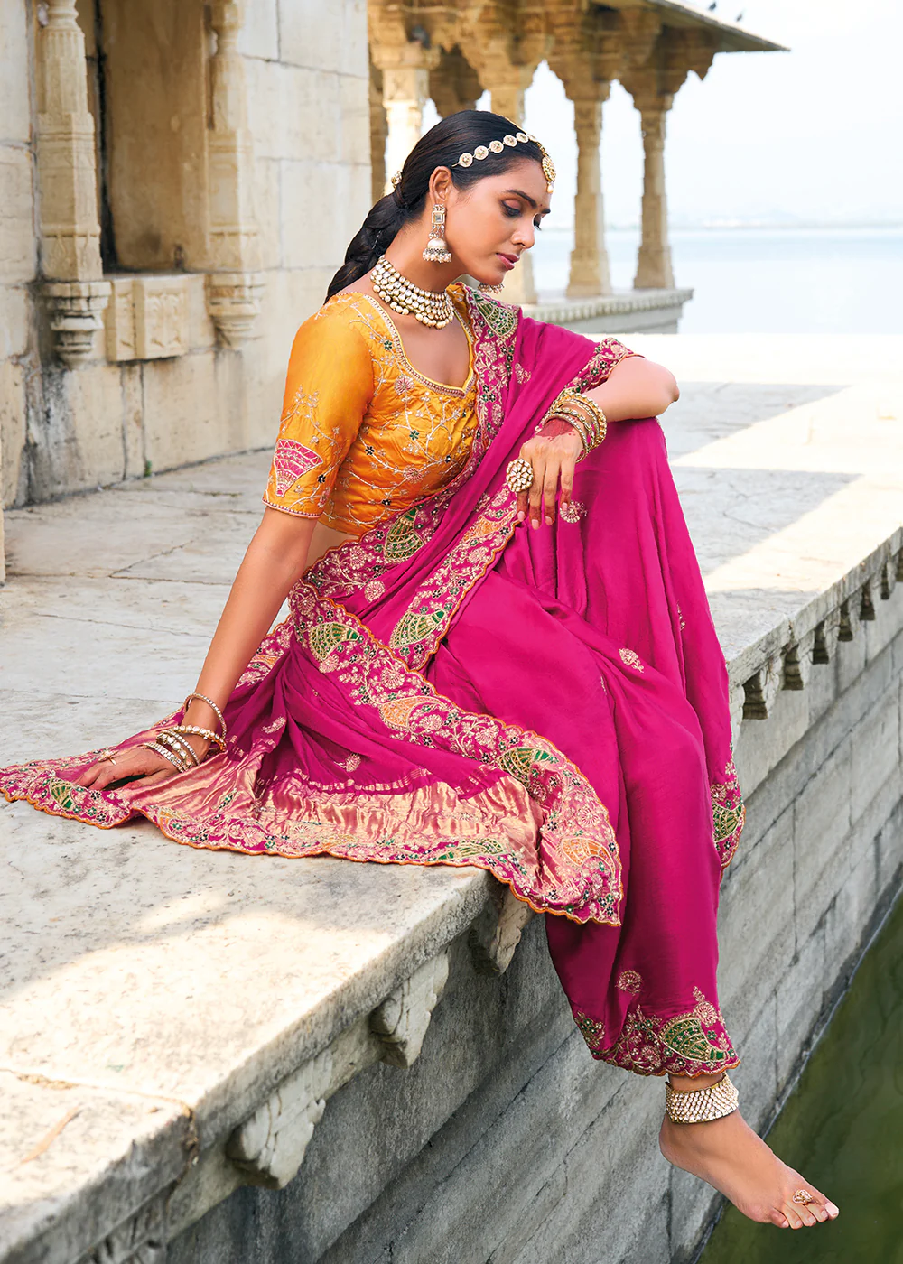 Tempting Rani Satin Gajji Designer Traditional Saree - Image 4